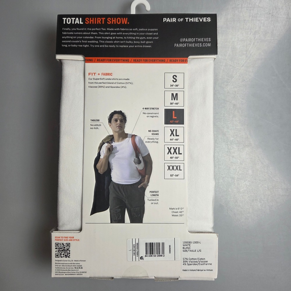Pair of Thieves Mens SuperSoft Classic Tee 2-Pack White Crew Neck Size Large L - Picture 2 of 3